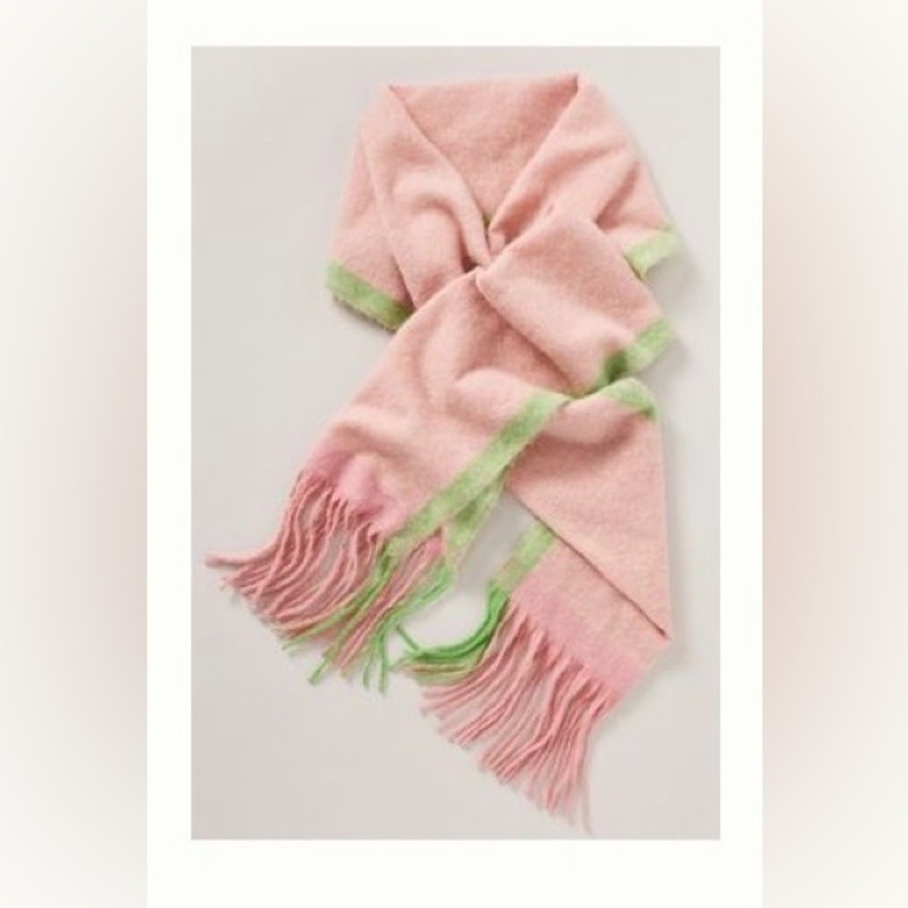 Anthropologie Brushed Fringe Scarf in Pink/Green NWT